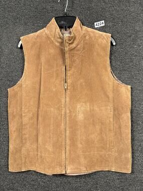 DCC Missy Suede Zip Front Leather Vest Fully Lined Womens Size L Brown *READ
